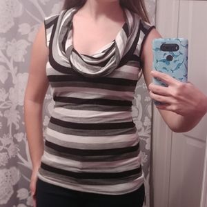 Vivienne Tam Size S Stripped Cowl Neck Blouse